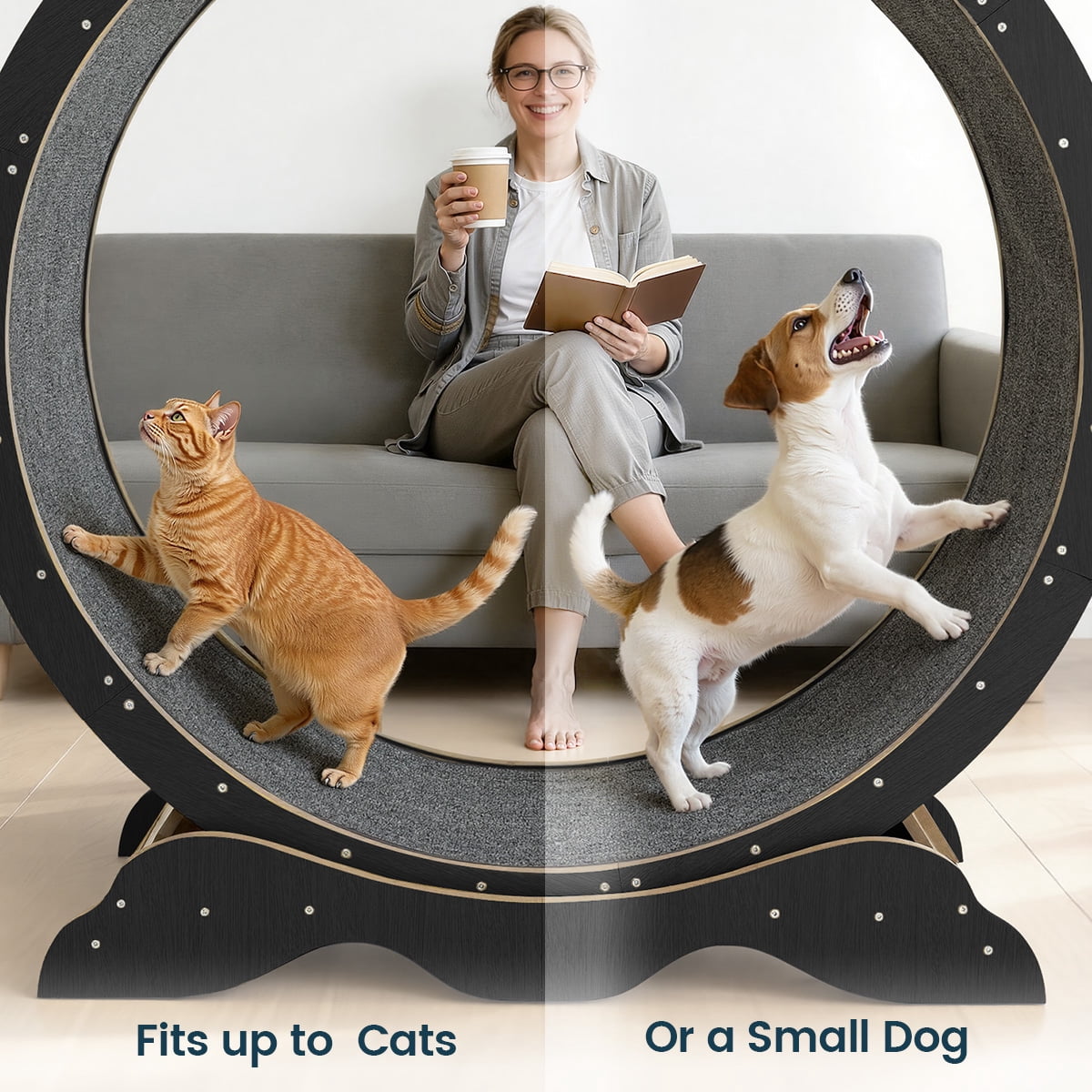 DOMIPET Cat Exercise Wheel, 45.3" Large XL Cat Treadmill Wheel for Indoor Cats, Running Wheel with Detachable Carpet for Running/Walking/Training, Suitable for Most Cats