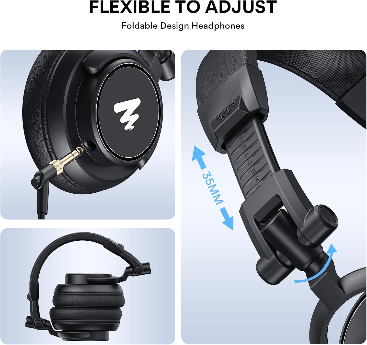 MAONO 50MM Drivers Studio Headphones AU-MH601 Over Ear Stereo Monitor Closed Back Headphones for Music, DJ, Podcast (Black)