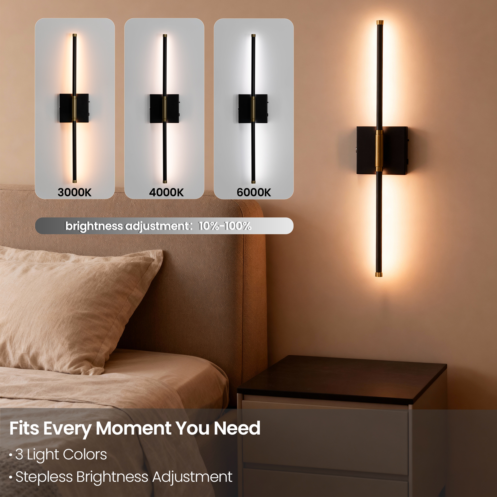 URLIGHTS Battery Operated Wall Sconce Set of 2,Wireless Magnetic Wall Light with 3 Color Lighting,Remote Control Touch Button,28 Inch Metal Wall Lamp for Bedroom,Living Room
