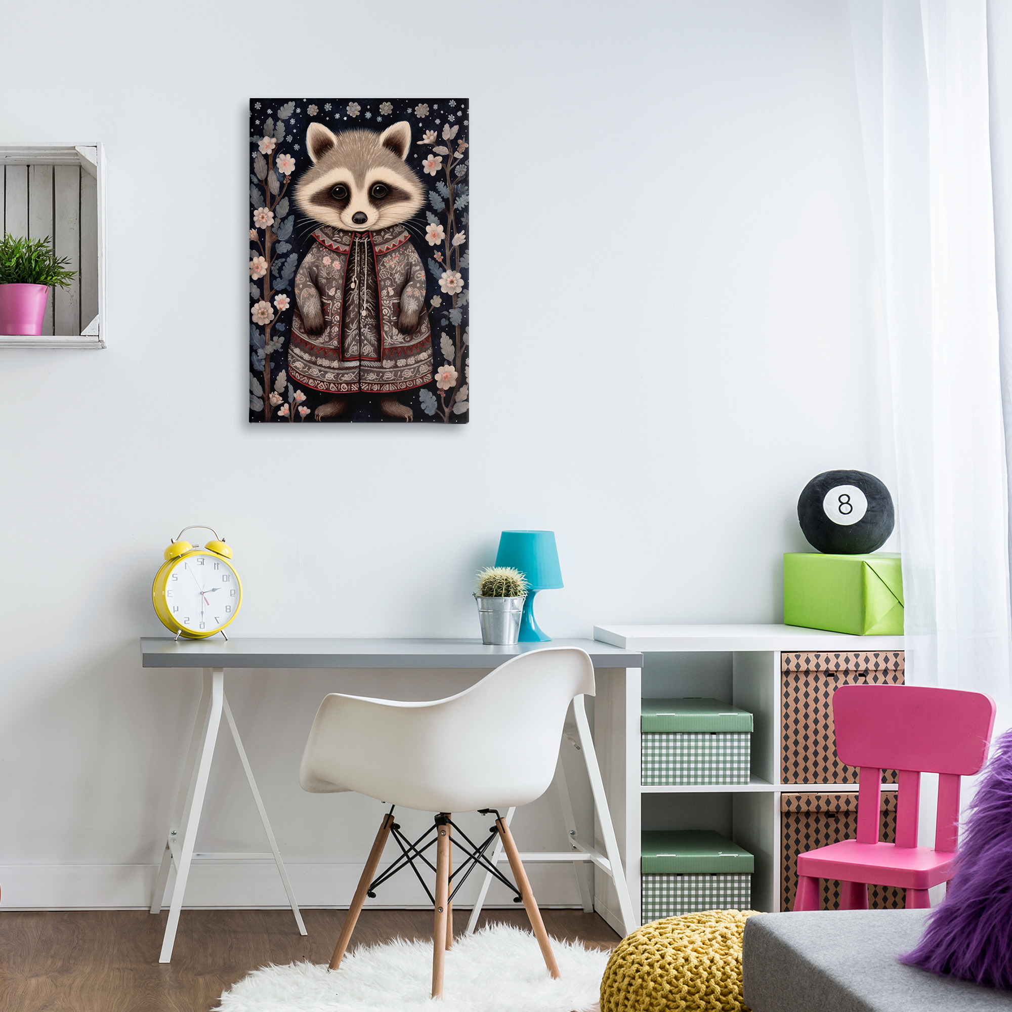 Stupell Industries Woodland Pattern Raccoon Animals & Insects Painting Gallery Wrapped Canvas Art Print Wall Art, 20 x 30