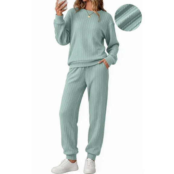 UVN Outfit Set for Women Long Sleeve Tops and Jogger Pants 2 Piece Matching Set with Pockets