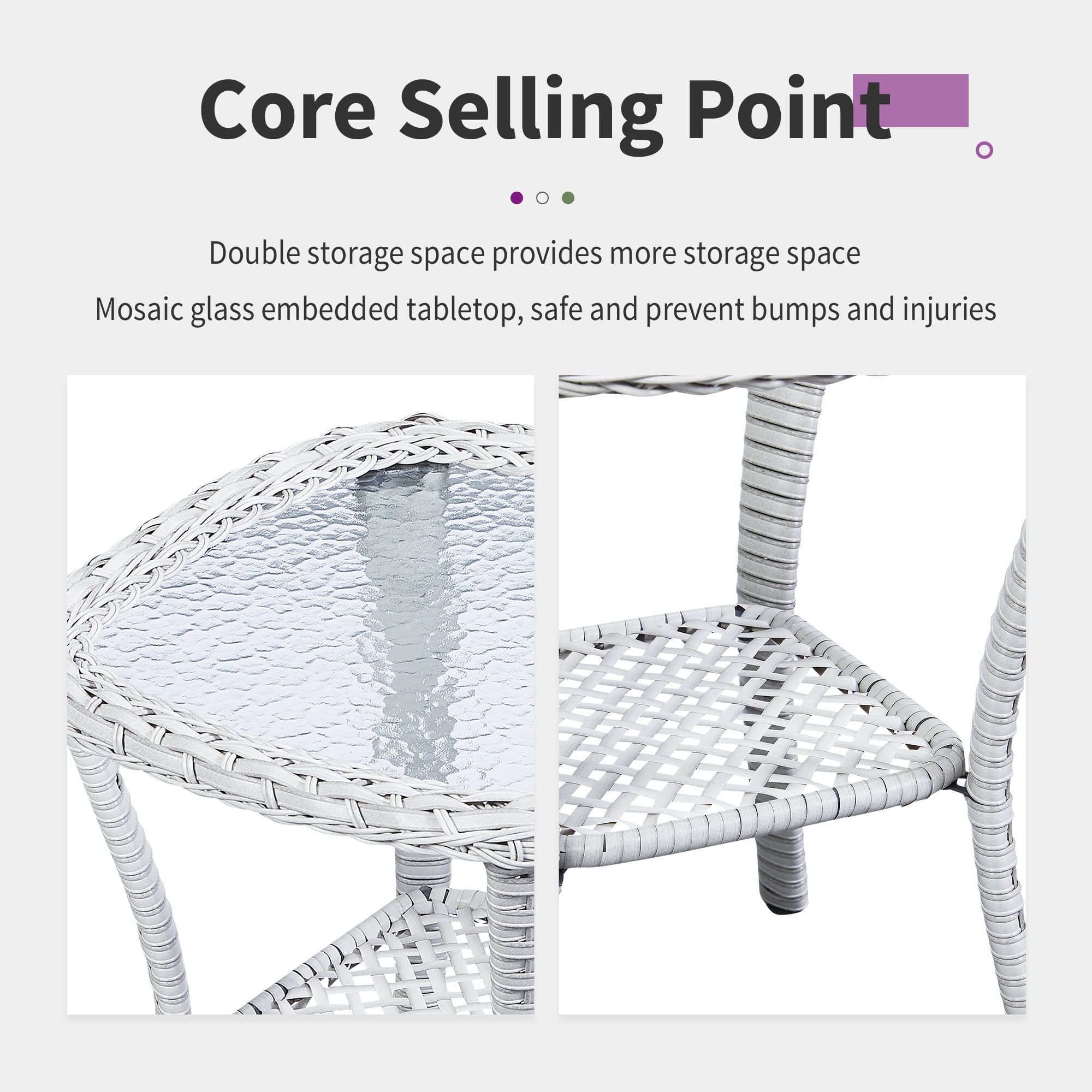 OPOHORO Outdoor Wicker Side Table,22x20x20 inch All Weather Rattan Small Patio Table Square End Table for Pool Balcony Deck Porch Lawn Backyard, Light Gray
