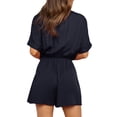 thumbnail image 3 of Short Sleeved V-Neck Women Casual Jumpsuit Buttons Rompers Summer Female One Piece Shorts With Pocket, 3 of 3