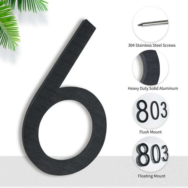 8 Inch Floating House Numbers 6 Modern