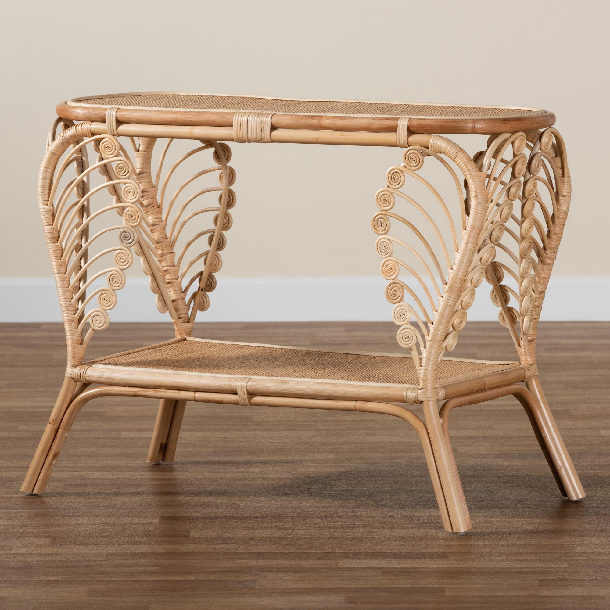 bali & pari Bastet Rattan BOHO Console Tables, Natural Brown