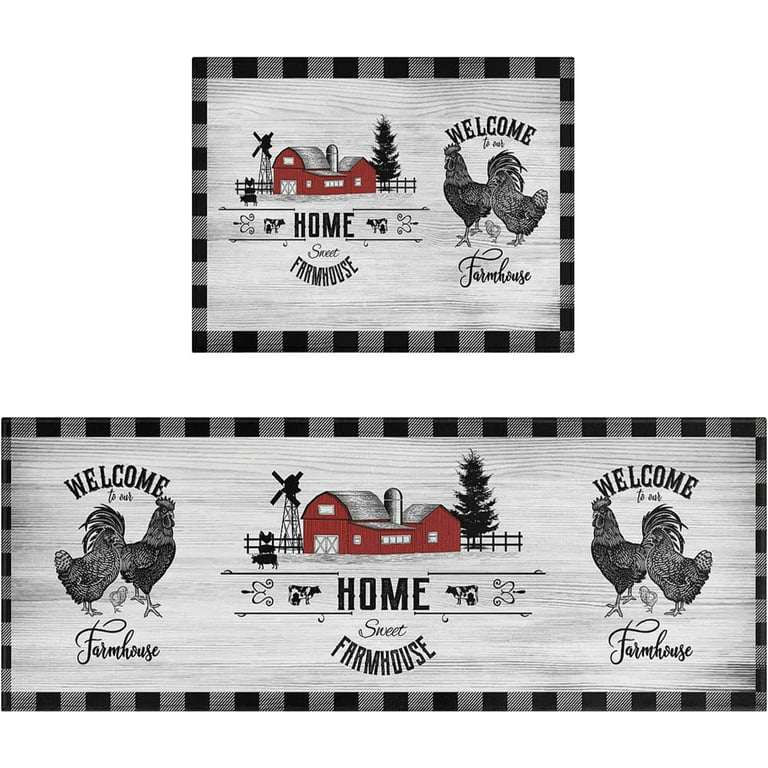 2 Pieces Buffalo Plaid Kitchen Rugs Set Sweet Home Farmhouse Decor Kitchen  Mat Black and White Rug, Water Absorb Microfiber Kitchen Rug Checkered Rug