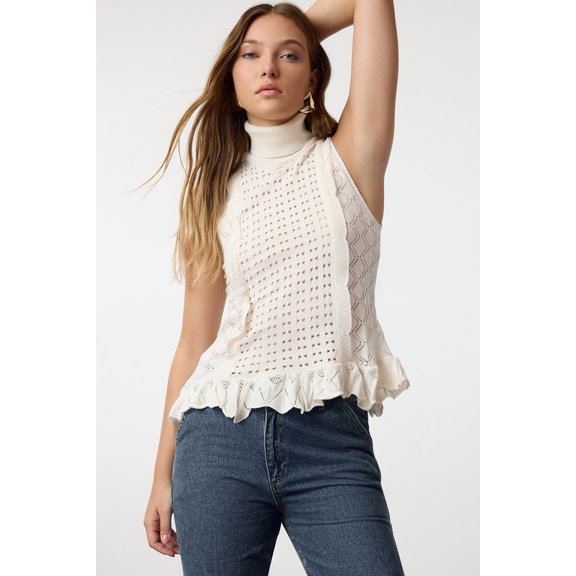 TRENDYOLMİLLA Women's Beige Cable knit Sleeveless Regular fit Sweater Vests