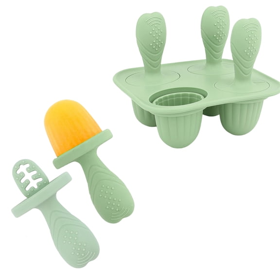 4-Pack Baby Silicone Popsicle Mold, Teething Popsicle Maker For Homemade Ice Cream & Frozen Treats - Made Of Safe Silicone, Includes 1 Base   4 Handles, Reusable,