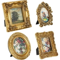 4 Pcs Small Vintage Picture Frame Round Rectangle Gold Ornate Antique Picture Frames for Tabletop Display Wall Hanging Home Decor(5.7" X 4.7",5.7" X 5.7",3.9" X 4.7",6.7" X 6.7")