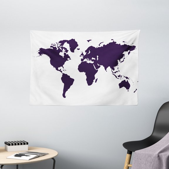 Map Tapestry, Indigo Colored Graphic Map of the World Vivid Display International Global Theme, Wall Hanging for Bedroom Living Room Dorm Decor, 60W X 40L Inches, Indigo White, by Ambesonne