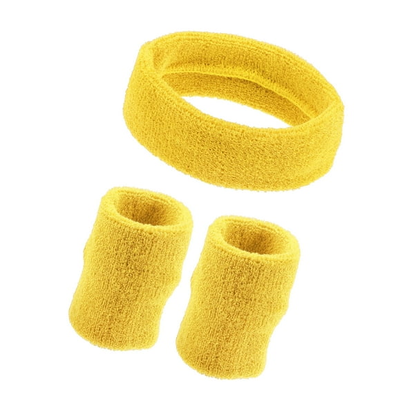 Vocoste 3 Pcs Sports Headband Wristband Cotton Blend Sweat Absorbing Head Band Yellow for Women