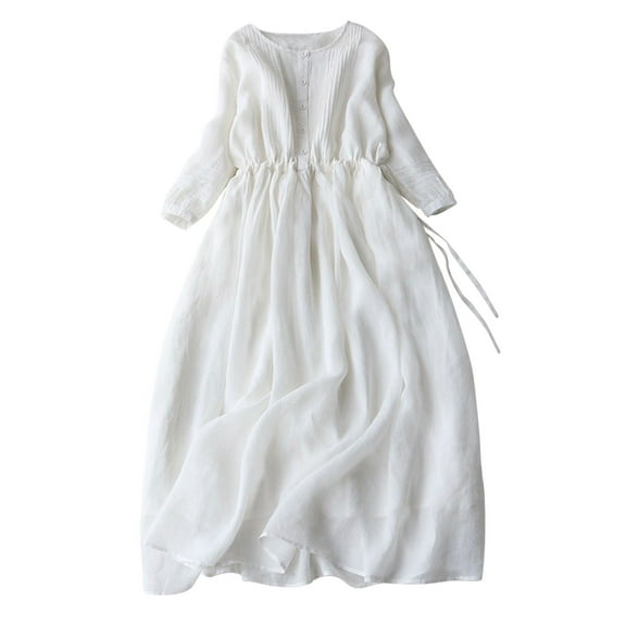 Bigersell Women's Wear To Work Dresses Summer Female V-Neck 3/4 Sleeve Midi Casual Dress Style D-154 Cute Spring Dresses Regular Summer Dresses , White L