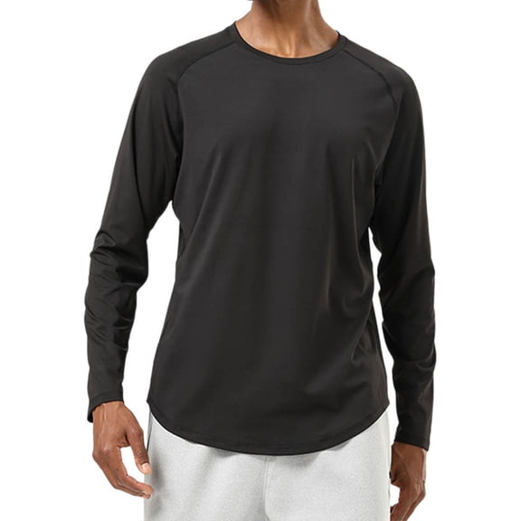 Riecok Long Sleeve Tee Shirts for Men Round Neck Solid Color Pullover Fall Casual Fashion Basic Tops Black 2XL