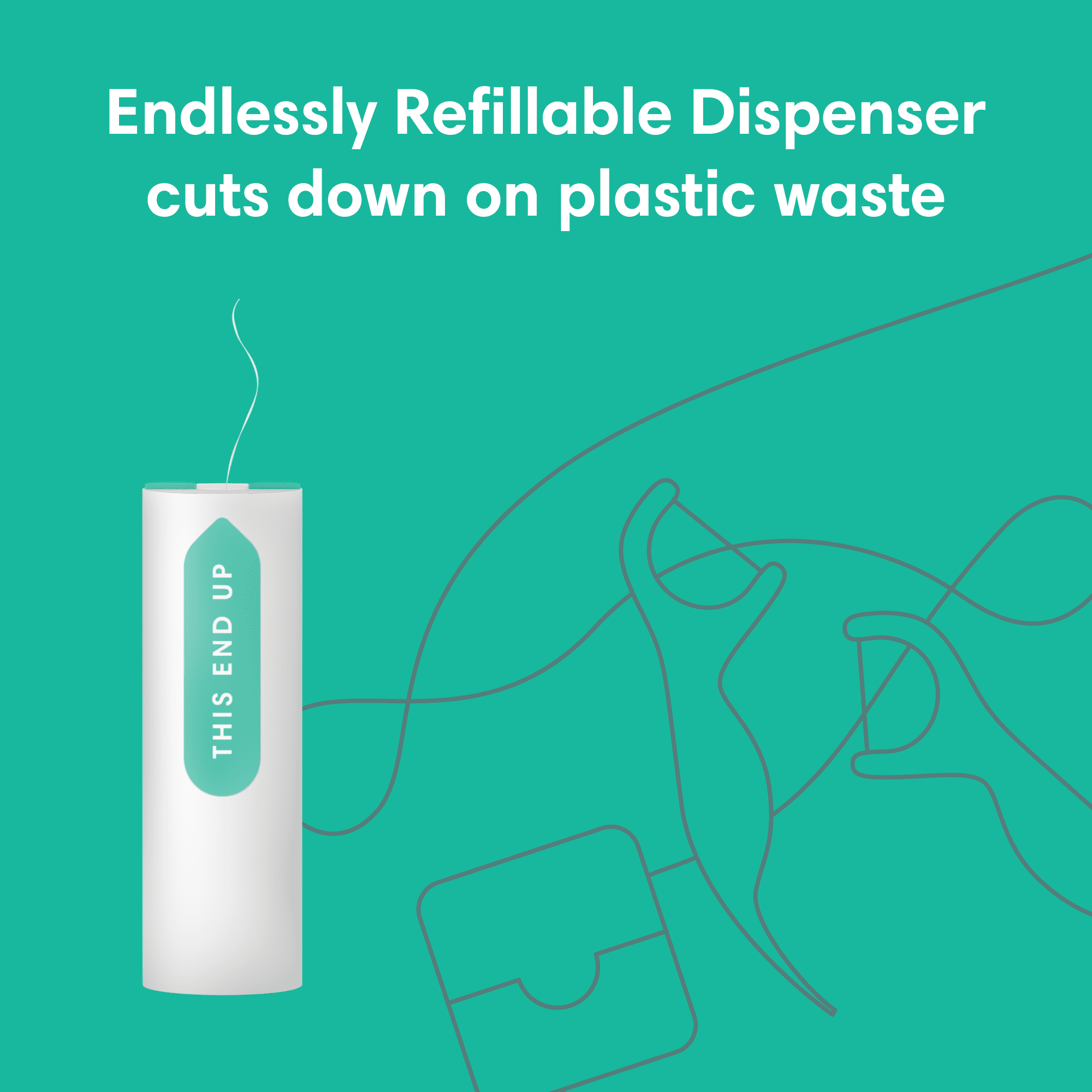 quip Floss String, Refillable Dispenser, Copper Metal, 3-Month Mint Refill