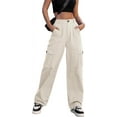thumbnail image 6 of Women High Waisted Cargo Pants Wide Leg Casual Pants 6 Pockets Combat Military Trousers, 6 of 9