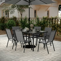 BizChair 7 Piece Commercial Grade Patio Dining Set with Tempered Glass Patio Table and 6 Chairs with Gray Flex Comfort Material Seats and Backs