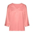thumbnail image 5 of Fewfanhot Womens Fashion Silk Satin Tops Cap Three-Quarter Sleeve Blouse V Neck Shirts Business Casual Outfits, 5 of 7