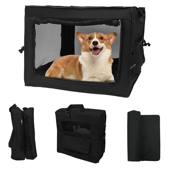 Dog Crates for Medium & Large Dogs, 30 Inch Portable Travel Dog Crate with Chew Proof Mesh, Soft Collapsible Dog Crate with Absorbent Dog Pad, Car Dog Kennel Indoor & Outdoor 4-Door
