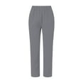 thumbnail image 4 of Mohiass Striped Linen Pants Women Side Button Elastic Waist Capri Gauze Pants Lightweight Summer Beach Cropped Trousers 2025 Gray 3XL, 4 of 5