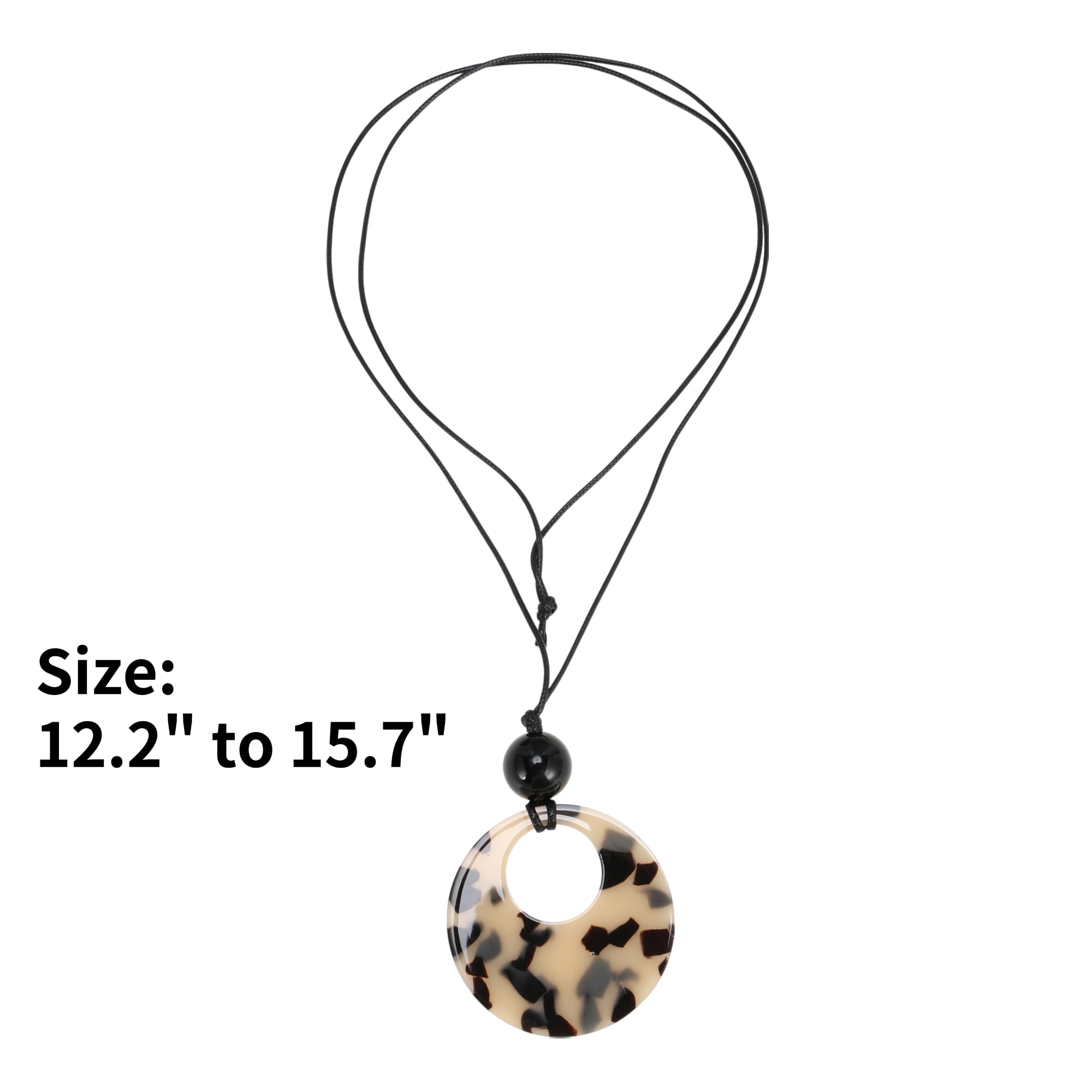 Unique Bargains Round Pendant Bohemian Long Sweater Necklace 12.2"-15.7" White Brown 1 Pc