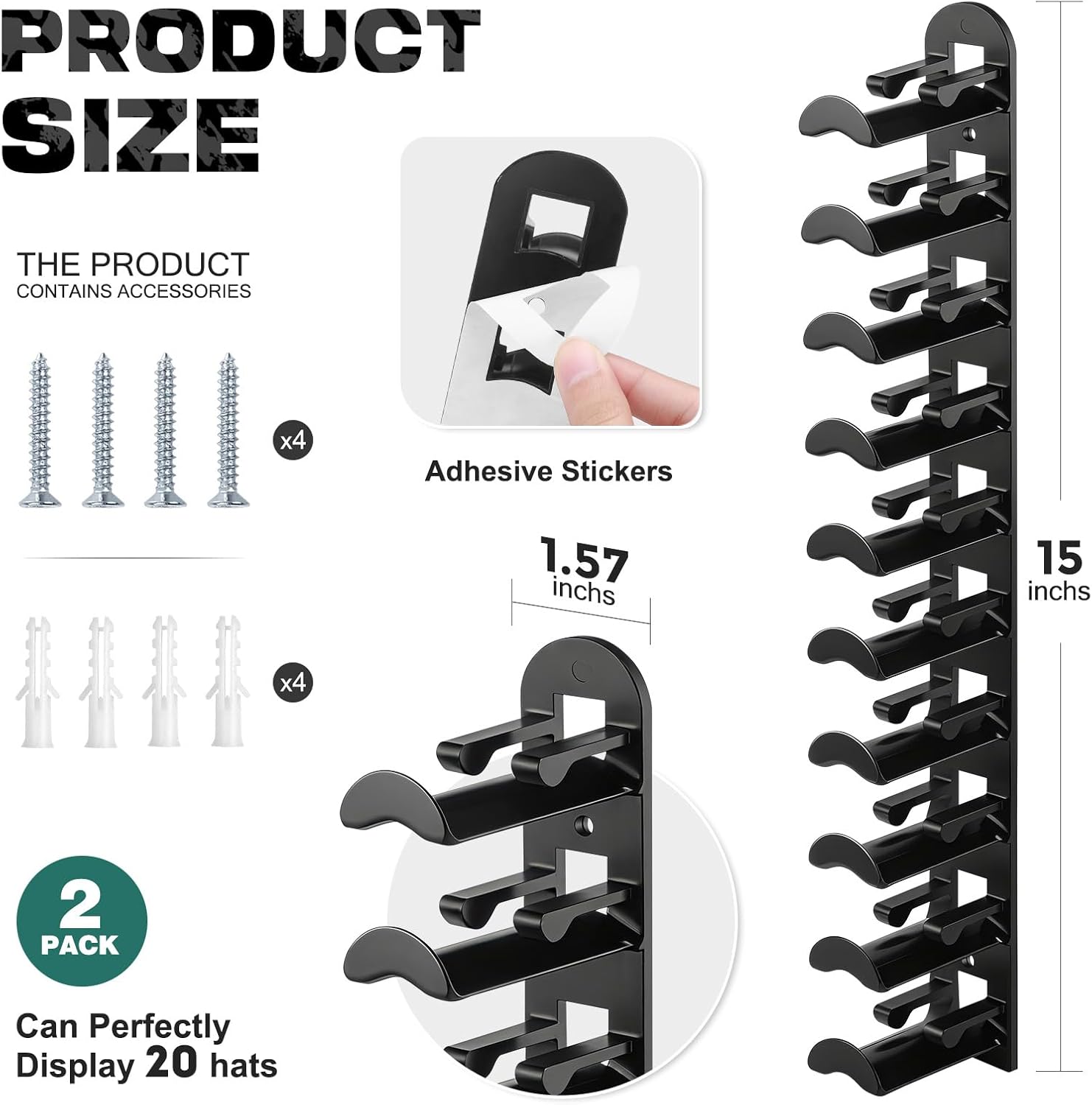 Livhil 2-Pack Baseball Cap Wall Rack, Black photo 8