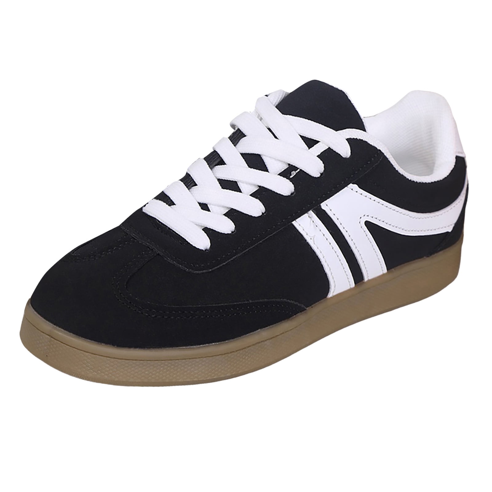 Tennis Shoes Womens Lace up Retro Classic Trainers Skate Shoes Fashion Suede Color Block Sneakers Nonslip Flat Walking Shoes Black Size 8.5