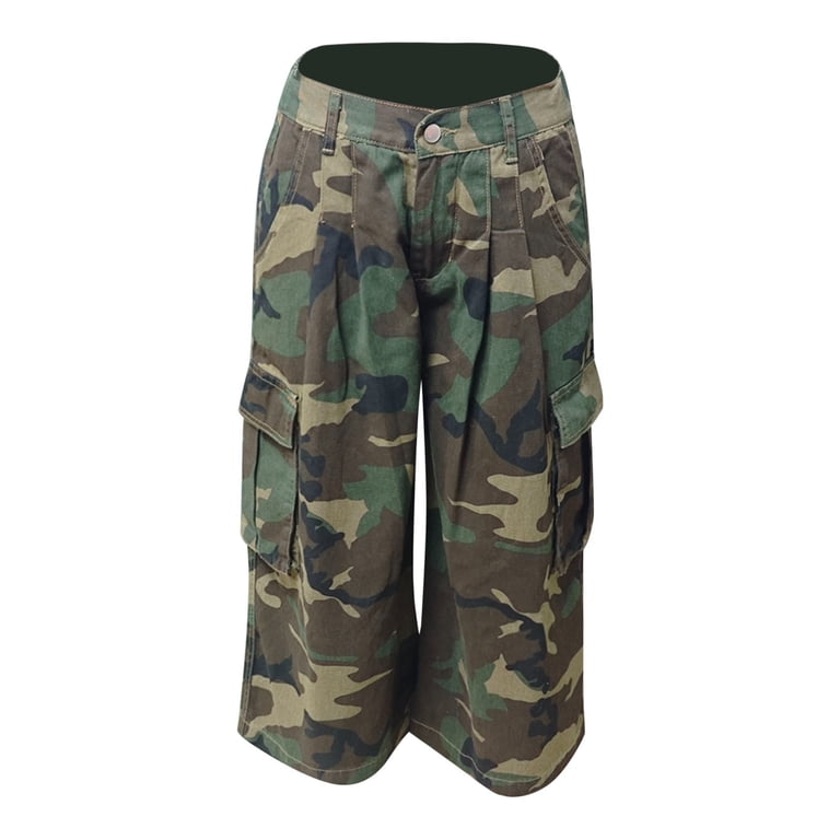 00s wide baggy half pants camo y2k 膝下丈 Women Baggy Cargo Jeans Y2k Camo Long Jorts Wide Leg Cropped Denim