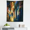 thumbnail image 1 of Watercolor Tapestry, Lovers Walking Urban City Alley Street Colorful Abstract Painting, Fabric Wall Hanging Decor for Bedroom Living Room Dorm, 5 Sizes, Night Blue and Multicolor, by Ambesonne, 1 of 1