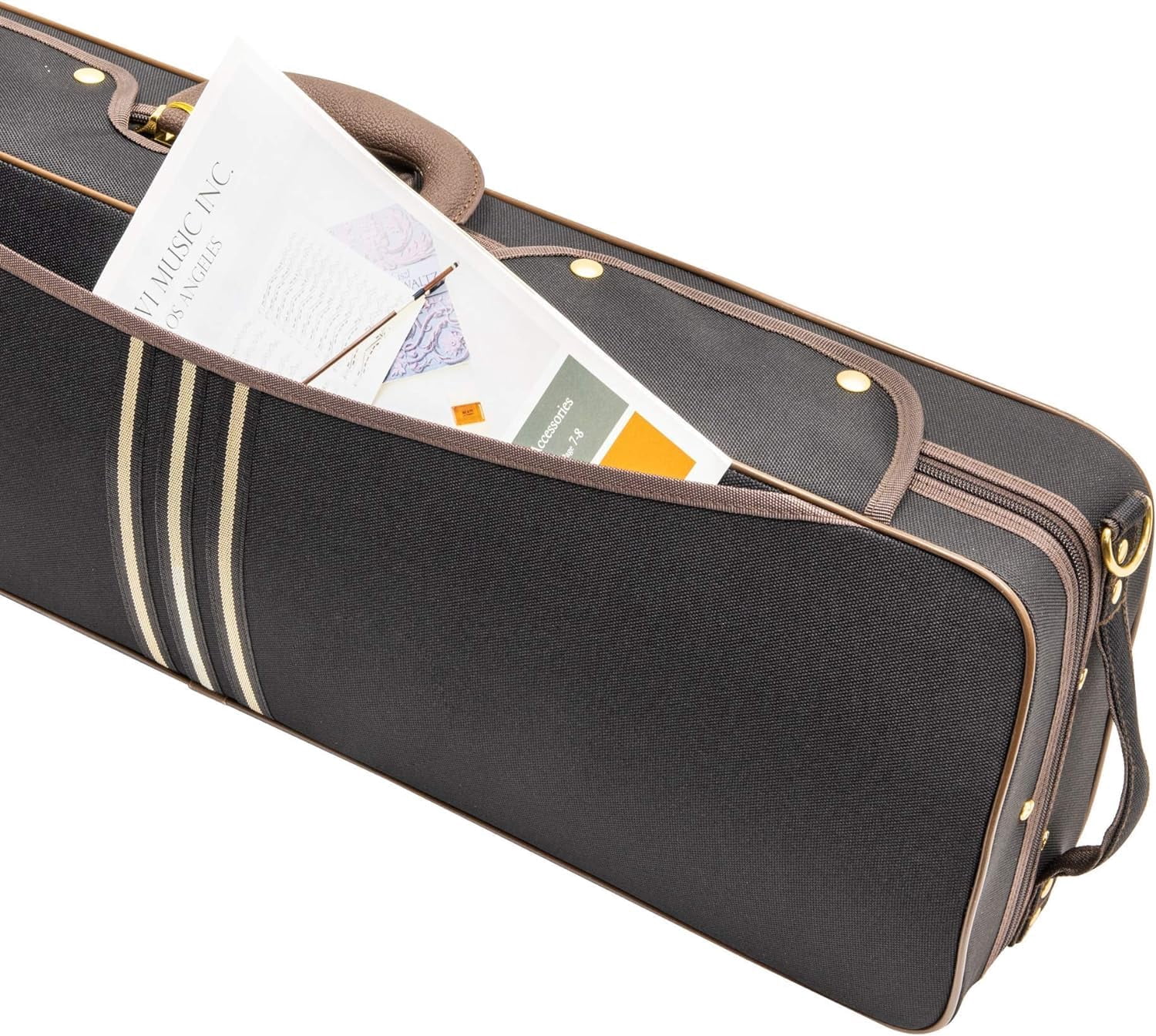 MI&VI NF-9001CC Maestro Hard-Shell Violin Case 4/4 (Full Size) Polishing Cloth Included | Luxury Silk Interior | High-Density | Adjustable Straps | Hygrometer | Thermometer (Black)