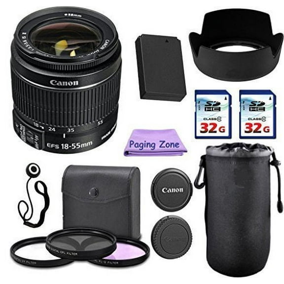 Canon EF-S 18-55mm IS II Camera Lens. PagingZone Deluxe Kit. 3Piece Filter Set   Lens Case   Lens Hood   2 PC 32GB Class 10 Card   For EOS 6D 70D 5D MK II III