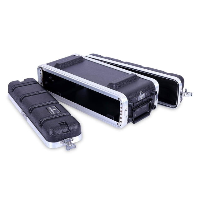 Crossrock Stackable 2U Rack Case, Shallow 14.25†Depth, Polyethylene Hard-shell Construction with Heavy Duty Hardware-Black(CRA9602US)