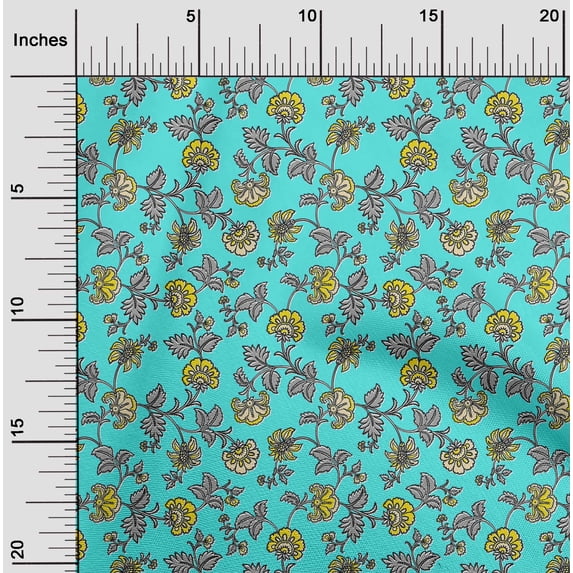 oneOone Cotton Jersey Turquoise Green Fabric Leaves & Flower Floral Sewing Fabric By The Yard Printed Diy Clothing Sewing Supplies 58 Inch Wide