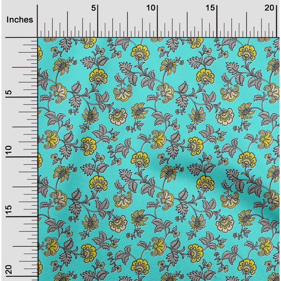 oneOone Cotton Jersey Turquoise Green Fabric Leaves & Flower Floral Sewing Fabric By The Yard Printed Diy Clothing Sewing Supplies 58 Inch Wide