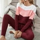 thumbnail image 3 of Conjunto de pijama informal para mujer, camiseta de punto de manga larga roja y pantalones con lazo en la cintura, talla S, color en contraste, 3 of 6