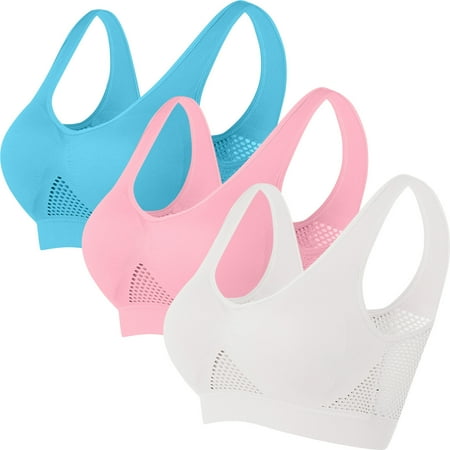 Huvoen Sports Bras for Women Large Bust 3PC Women Seamless Sports Bra Wirefree Yoga Bra with Removable Pads Multicolor 3xl