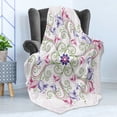 thumbnail image 4 of Purple Mandala Soft Flannel Fleece Throw Blanket, Classic Shabby Form Eastern Swirled Tulip Flowers Image, Cozy Plush for Indoor and Outdoor Use, 70" x 90", Fern Green Magenta White, by Ambesonne, 4 of 5