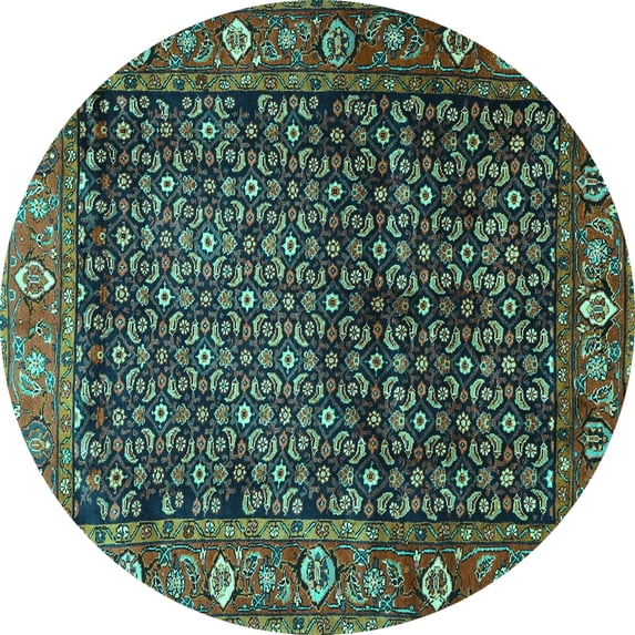 Ahgly Company Machine Washable Indoor Round Persian Turquoise Blue Traditional Area Rugs, 3' Round