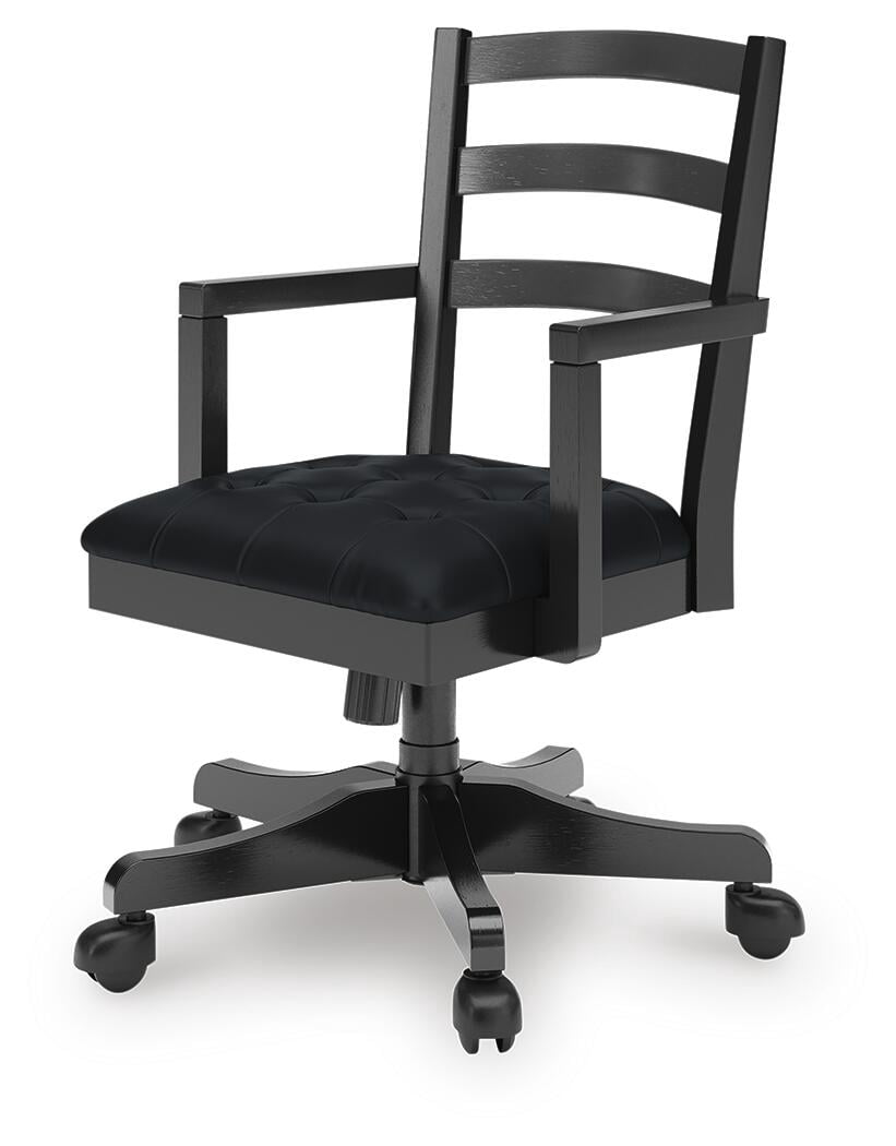 Signature Design by Ashley Wildenauer Home Office Swivel Desk Chair, Adjustable Height, Upholstered Seat, Satin Black Finish