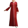 thumbnail image 2 of Mrulic Dresses for Women Women Muslim Abaya Long Dress Floral Printed Vintage Kaftan Islamic Maxi Dresses Red S, 2 of 9