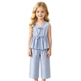 thumbnail image 2 of Angala 2 Piece Outfits For Girls V-Neck Sleeveless Striped Vest With Waist Tie And Casual Pants Set Girls Fall Season Wear Clothes, 2 of 9