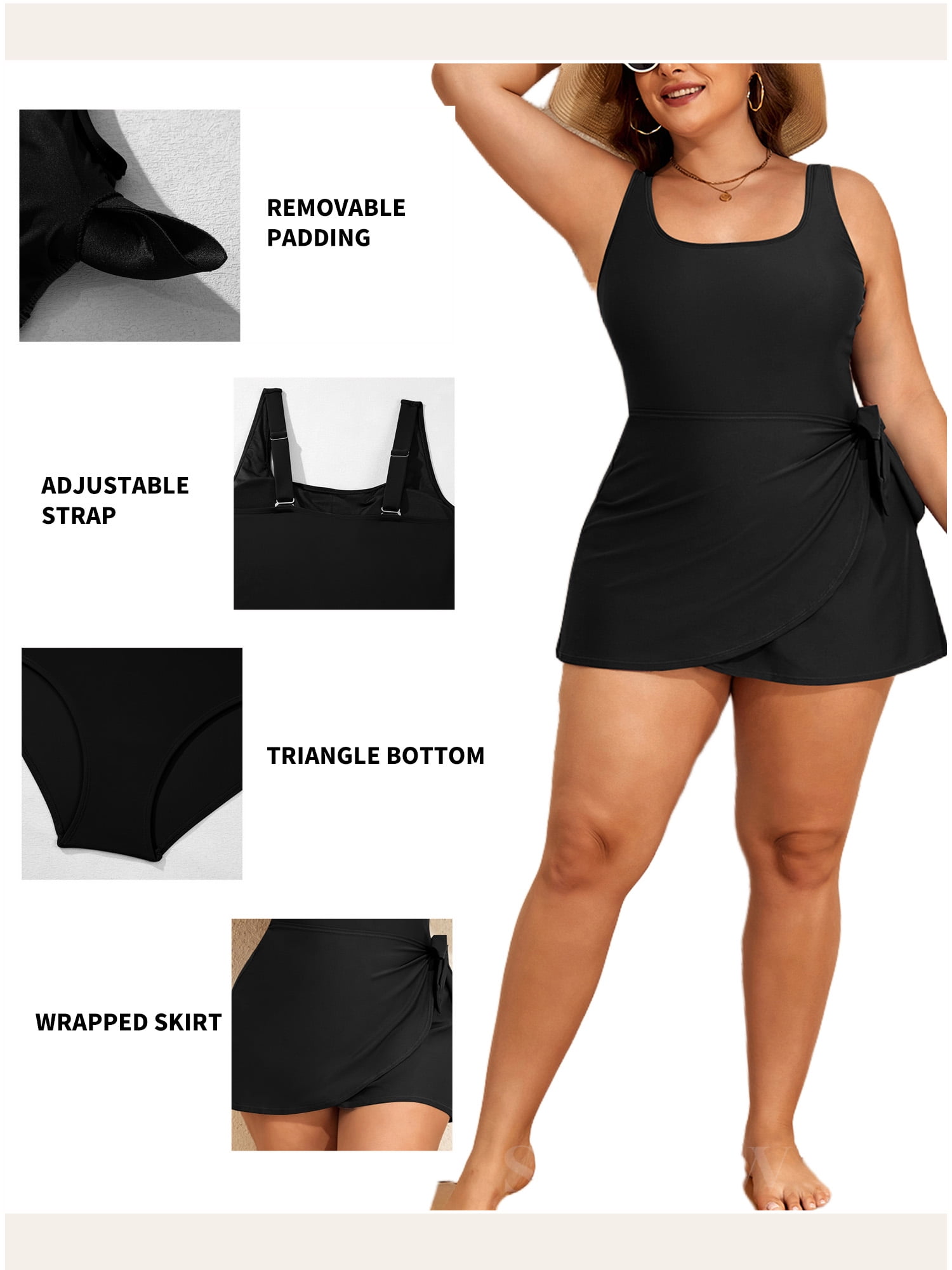 SHEWIN Womens Plus One-piece Swimsuits Padded Swim Dress Side Knot One Piece Bathing Suit with Skirt Summer Swimwear