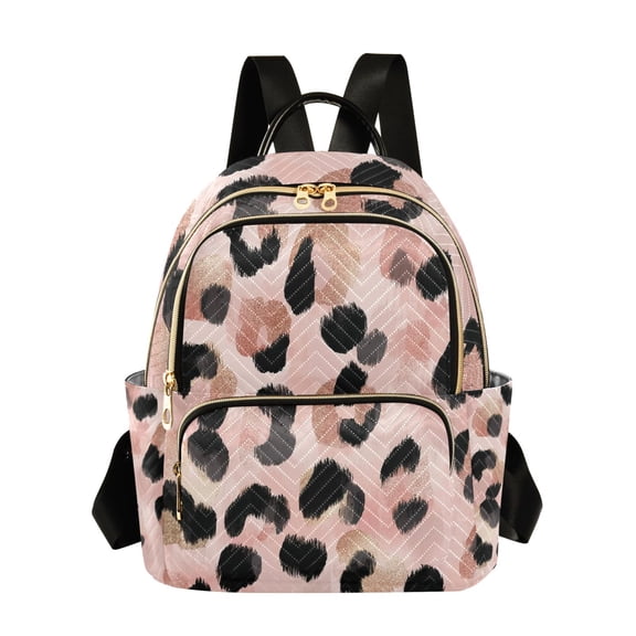 Pink Leopard Skin with Black Dots Quilted Backpack Fashion Daypack Commuter Bag for Women 8.5 L