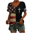 thumbnail image 1 of Tops Cortos para las Mujeres Día de la Independencia Patriótica Impreso Cuello en V, Manga Corta Top Casual para Diario, Fiesta Y Todas las Estaciones, 1 of 5