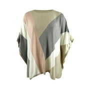 Calvin Klein Women's Plus Colorblocked Poncho Sweater (0X/1X, Blush/Grey/Latte)