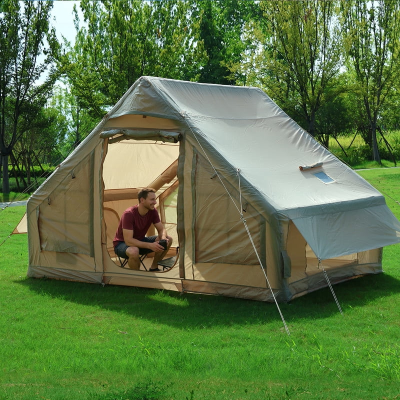Inflatable Camping & Glamping Tent for Adults, Quick-Setup Blow-Up Tent with Air Pump, 2-in-1 Valve, Chimney Port, Waterproof & Windproof (68SF)