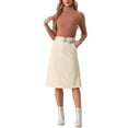 thumbnail image 2 of INSPIRE CHIC Women's Skirt High Elastic Waist A-Line Belted Fall Winter Midi Corduroy Skirt S Beige, 2 of 6