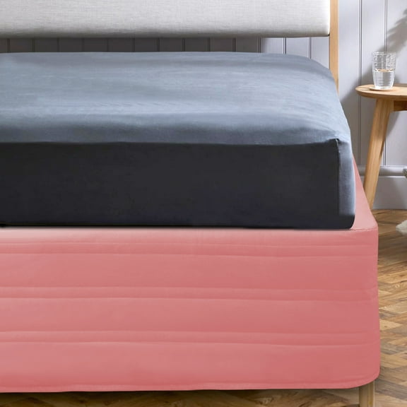 Marquess Cotton Blended Quilted Bed Skirt Queen Size Ruffle 14 inch Drop Pink Color