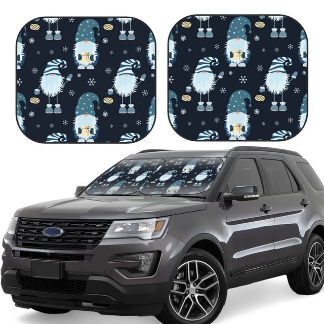 Saiise Gnome et Flocons de Neige pour Pare-Soleil de Voiture Pliable (Lot de 2) Offre Protection Solaire avec un Design Pliable Facile pour Pare-Brise Pratique-Moyen