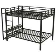 Euroco Metal Full over Full Bunk Bed wih Storage Shelves, Clothes Habnger and LED Light for Kids Teens Room, Black