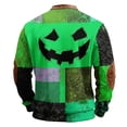 thumbnail image 5 of GrmtClth Mens Patchwork Spliced Halloween Long Sleeve Pullover Tops Textured Fabric Funny Horror Jack O Lantern Print Casual Daily Athletic Holiday Outfit Shirts Green 2XL, 5 of 6